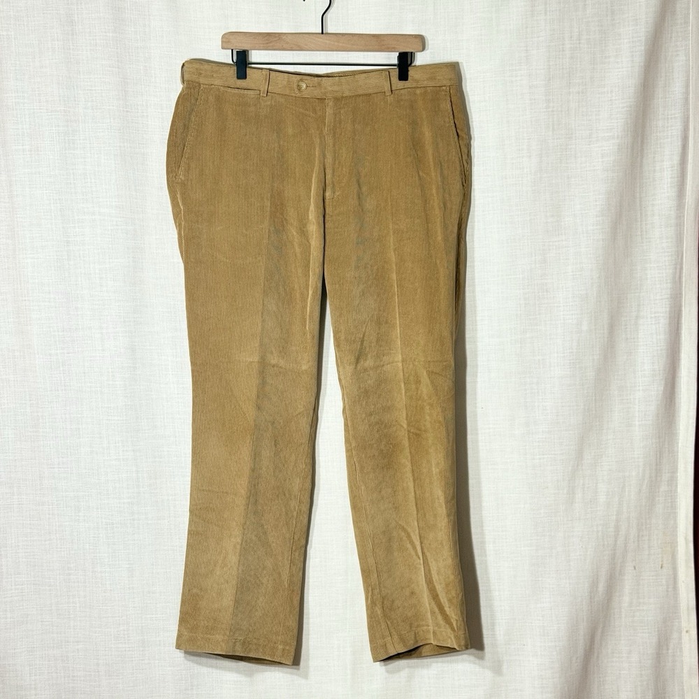 Peter Millar NanoLuxe Corduroy Pants Tan Camel Flat Front Straight 38x32 - Picture 1 of 7